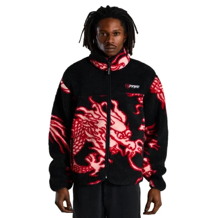 Black Year of the Dragon Sherpa Fleece Jacket